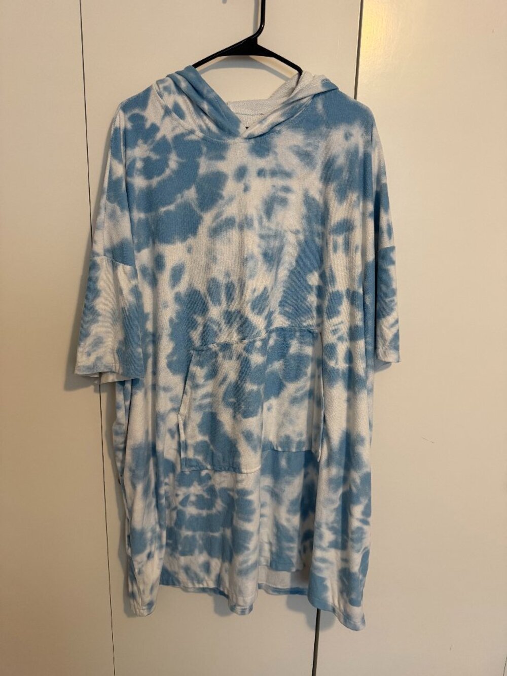 HUE Blue Tie Dye Terry Cloth Hooded Swim Cover Up Dress - One Size